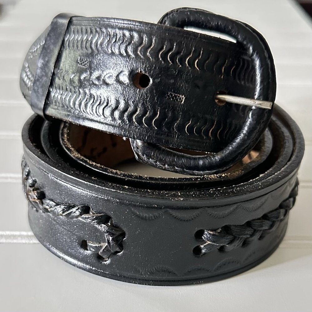 Black Leather Belt Men’s Sz 46 Scorpion Motif Hand Crafted Grunge Punk Rock EMO